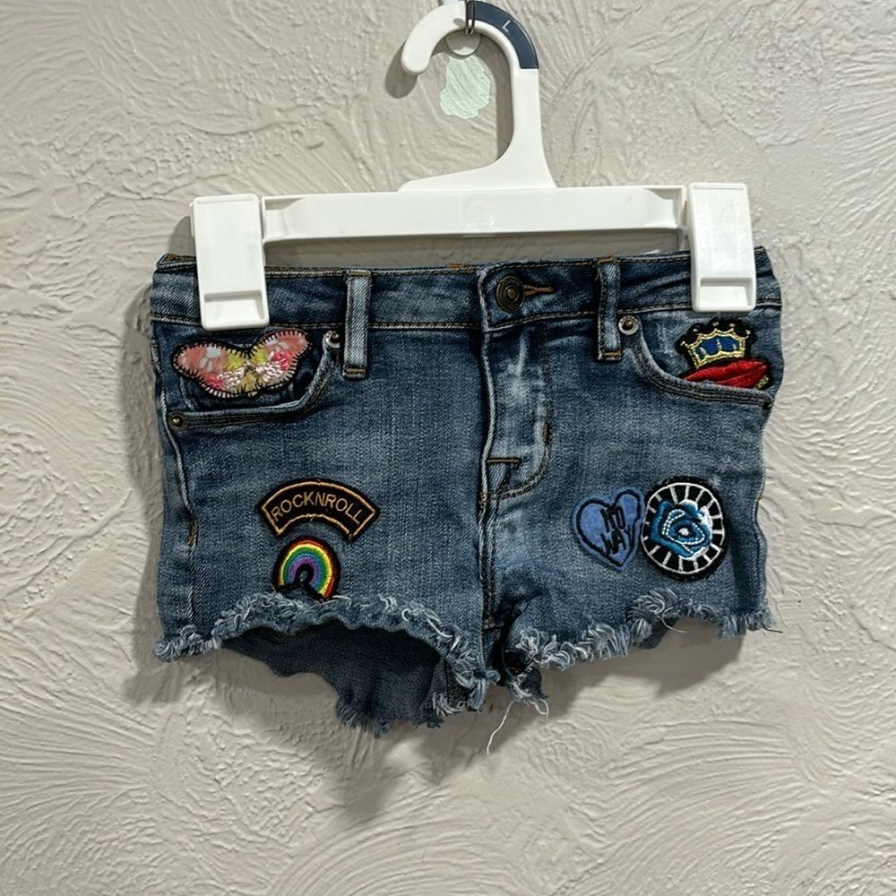 HUDSON Kids Girls Blue Distressed Denim Jean Patchwork Cut Off Shorts Size 5